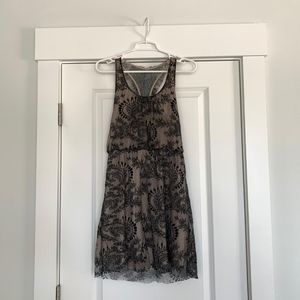 Hello Miss Nude Mini Dress with Black Lace Overlay